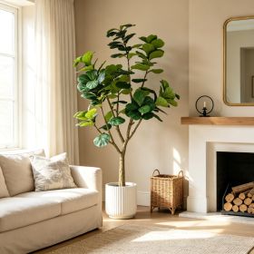 7FT Artificial Fiddle Leaf Fig Tree, Realistic Faux Potted Plant in Black Pot, 1pc/set
