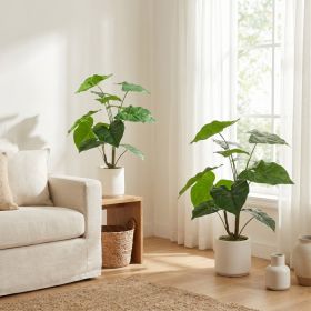 30'' Artificial Tropical Alocasia Leaf Plant With White Pot 2pc/set