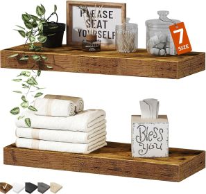 15.7" Wall Mounted Shelf Over Toilet Farmhouse Home Decor Display Bookshelf Small 15.7 x 6.7 inch Set of 2, Rustic Brown