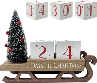 Christmas Countdown Blocks Santa Sleigh Advent Calendar 99 Days Christmas Tree Decorations Wooden Farmhouse Rustic Sign Xmas Party Holiday Décor