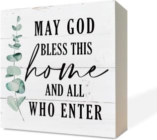 Christian Wooden Box Sign - Inspirational Table Sign, Front Door Decor, Home Decor, Farmhouse Artwork - May God Bless This Home