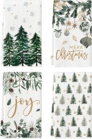 Green Xmas Tree Ornament Christmas Kitchen Towels Dish Towels, 18x26 Inch Farmhouse Holiday Snowflake Winter Decoration Cleaning Set of 4