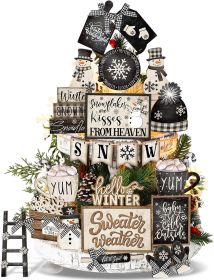 23 Pcs Christmas Tiered Tray Decor Snowman Farmhouse Decor Christmas Sign Winter Table Centerpieces Winter Wood Blocks Signs for Home Shelf
