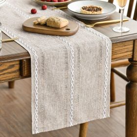 Mode Brown Rustic Cotton Linen Table Runner, Seasonal Embroidered Hollow Kitchen Dining Table Decoration for Home Party Decor 13x36 Inch