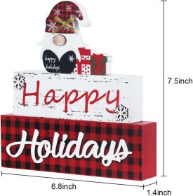 Christmas Decor, Large Size 3-Layered Gnome Wood Block with Happy Holidays Sign Christmas Table Decor