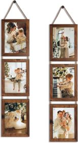 Collage Picture Frames, 6 Openings Hanging Photo Frame Set Display Vertical 5 by 7 inch Pictures for Wall Decor, Rustic Walnut Brown, 2 Pack