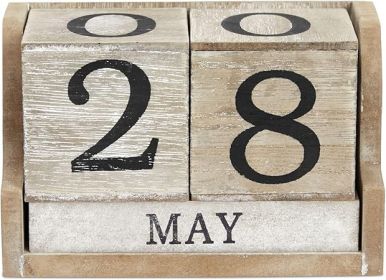Wooden Perpetual Block Calendar for Desk, Wood Month Date Display Blocks for Teachers, Students, Classroom, Rustic Farmhouse Office Decor
