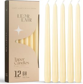 Leor & Lair Ivory Taper Candles - 12 Pack 10" Ivory Candlesticks - Unscented Cream Candle Sticks for Home Decoration, Holiday Tables, Weddings