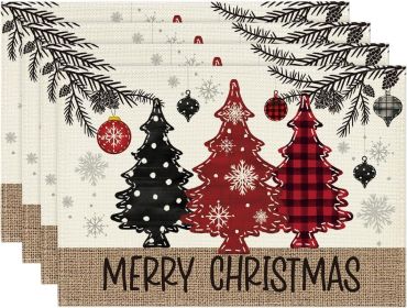 Red Pine Trees Balls Merry Christmas Placemats Set of 4, 12x18 Inch Winter Xmas Table Mats for Party Kitchen Dining Decoration