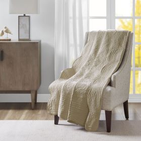 Oversized Quilted Throw with Scalloped Edges Khaki