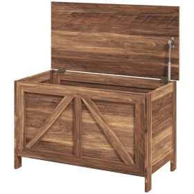 Storage Chest, Farmhouse Lift Top Box Organizer with Safety Hinge, for Bedroom, Entryway, Living Room, Brown Oak